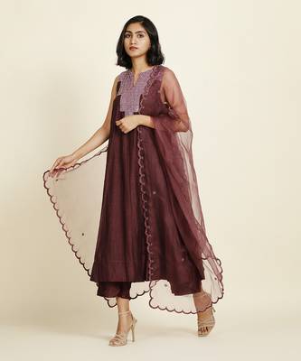 Purple Flared Kurti Set 1