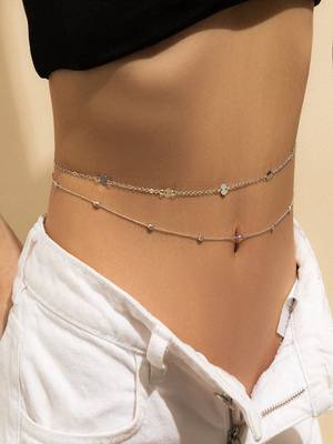AQUASTREET Silver Toned Dual Strand Waist chain for women 1