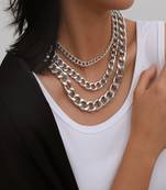 AQUASTREET Set Of 3 Silver Toned Silver Plated Layered Necklace