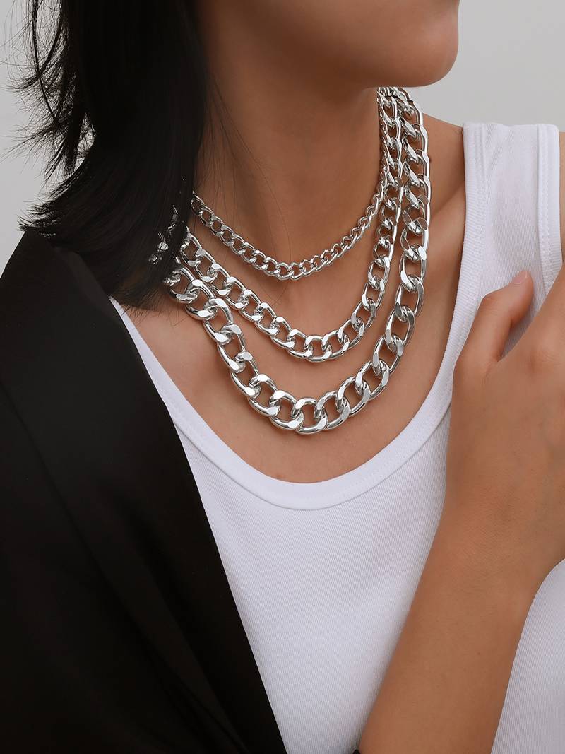 AQUASTREET Set Of 3 Silver Toned Silver Plated Layered Necklace