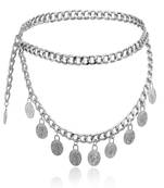 AQUASTREET Multi layered Silver Coin drops Alloy Waist Chain/ Belt
