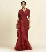 Maroon Draped Saree Set