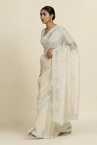 Off-White Saree Set
