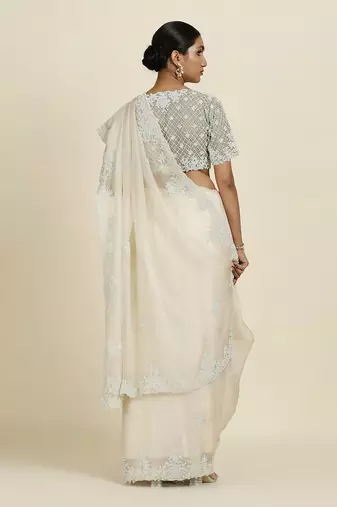 Off-White Saree Set