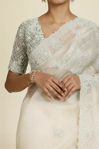 Off-White Saree Set