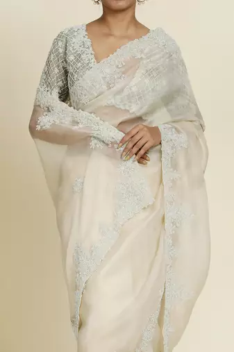 Off-White Saree Set