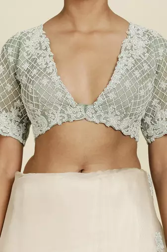 Off-White Saree Set
