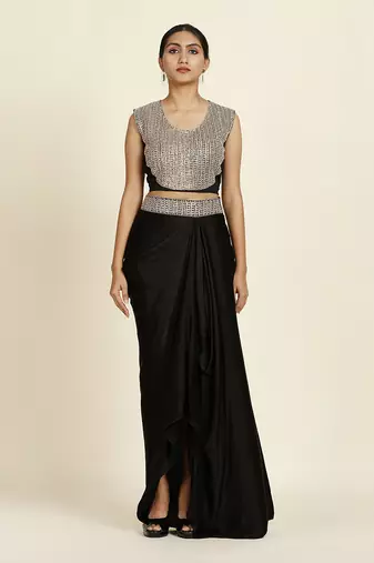 Black And Off-White Skirt Set