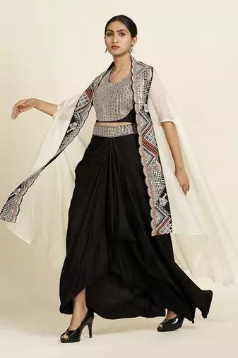 Black And Off-White Skirt Set