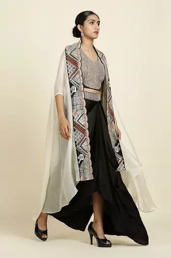 Black And Off-White Skirt Set