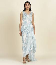 Dusty Blue Draped Dress With Organza Overlay