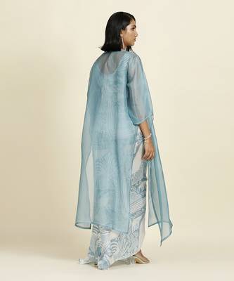 Dusty Blue Draped Dress With Organza Overlay 6