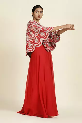 Red Capelet With Sharara