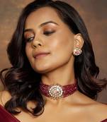 Red & Golden Polki Necklace Set