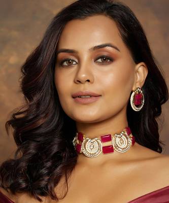 Red & White Polki Choker Set 1