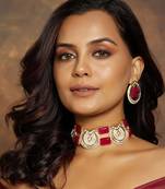 Red & White Polki Choker Set