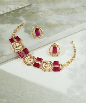 Red & White Polki Choker Set 2