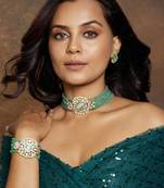 Gold Tone Green Polki Bracelet