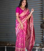 Pink Woven Banarasi Saree With Blouse