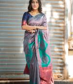 Turquoise Woven Banarasi Saree With Blouse