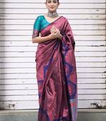 Blue Woven Banarasi Saree With Blouse