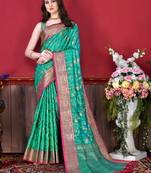 Korams Design Green Zari Woven Banarasi Silk Saree with Unstitched Blouse