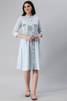 Blue printed cotton short-dresses