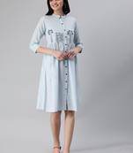 Blue printed cotton short-dresses