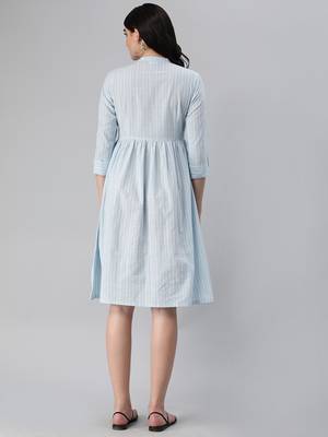 Blue printed cotton short-dresses 2