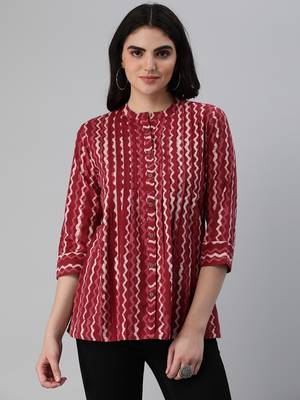 Maroon printed cotton cotton-tops 1