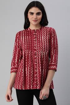 Maroon printed cotton cotton-tops