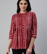 Maroon printed cotton cotton-tops