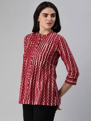 Maroon printed cotton cotton-tops 3