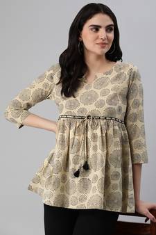Beige printed cotton cotton-tops