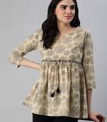 Beige printed cotton cotton-tops
