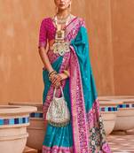 Aqua blue printed patola saree with blouse