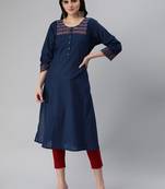 Blue embroidered cotton cotton-kurtis