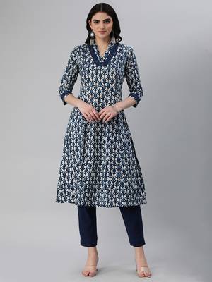 Blue printed cotton cotton-kurtis 1
