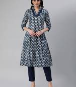 Blue printed cotton cotton-kurtis