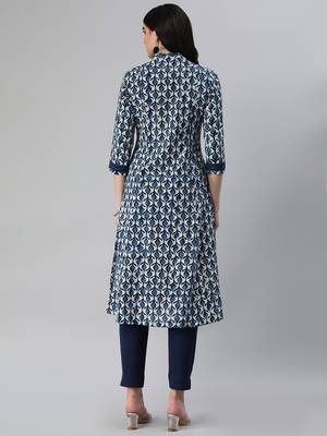 Blue printed cotton cotton-kurtis 2