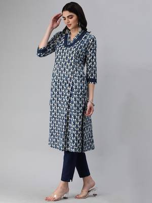 Blue printed cotton cotton-kurtis 3