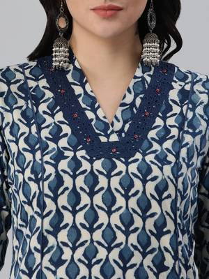 Blue printed cotton cotton-kurtis 4
