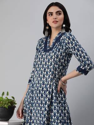 Blue printed cotton cotton-kurtis 5
