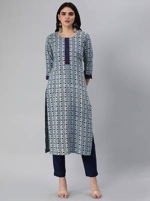 Blue embroidered cotton cotton-kurtis 1
