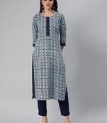 Blue embroidered cotton cotton-kurtis