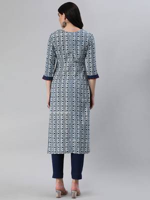 Blue embroidered cotton cotton-kurtis 2