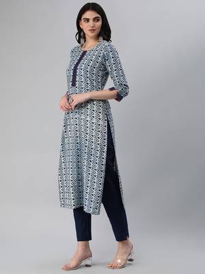 Blue embroidered cotton cotton-kurtis 3