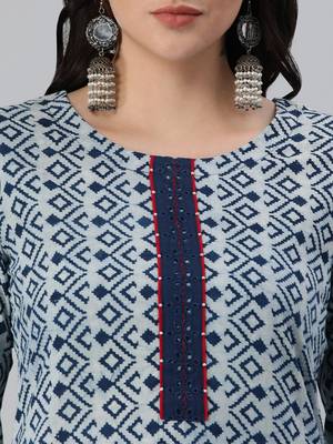 Blue embroidered cotton cotton-kurtis 4