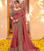 Light maroon plain silk saree with blouse
