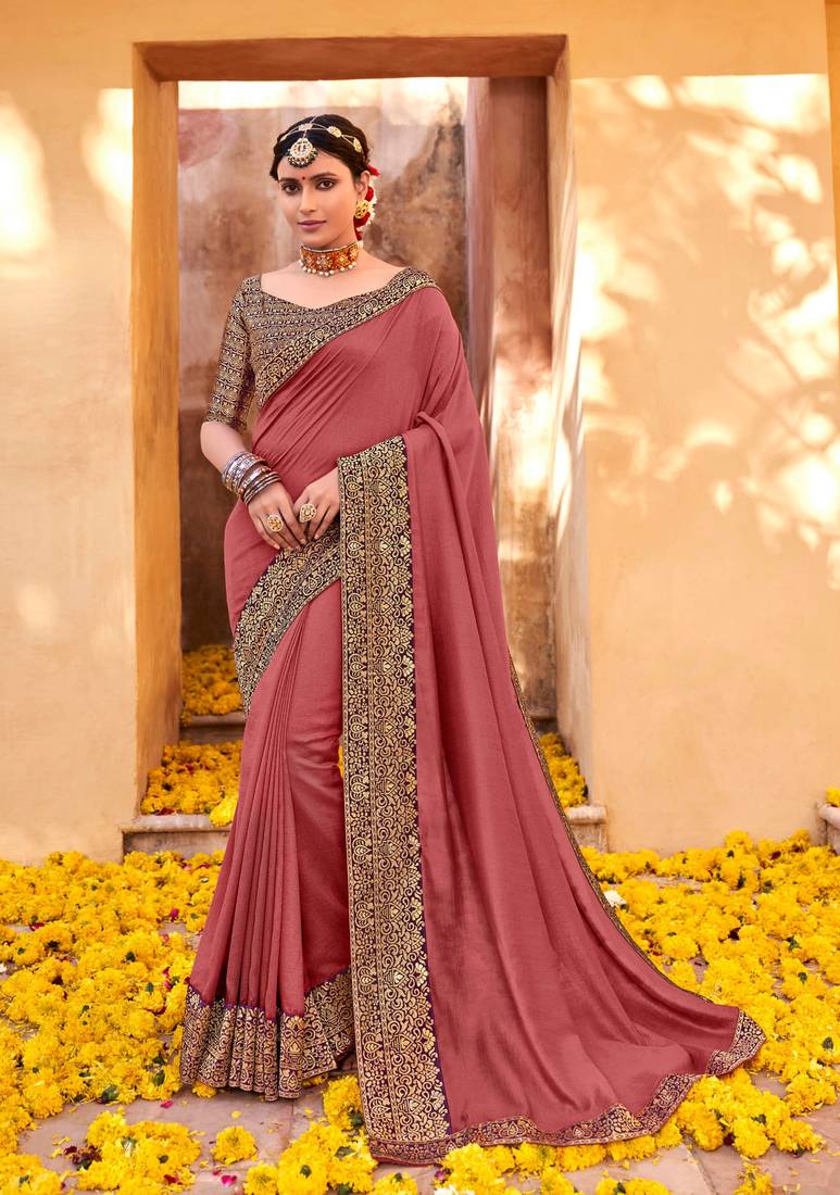 Light maroon plain silk saree with blouse